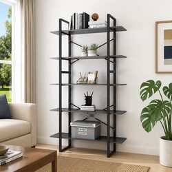 5-Tier Book Cabinet Grey Engineered Wood Shelving Unit Storage Display Bookcase