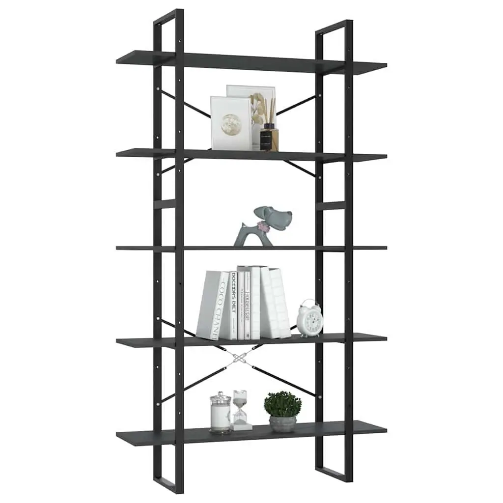 5-Tier Book Cabinet Engineered Wood Metal Frame 100W x 30D x 175H cm Grey