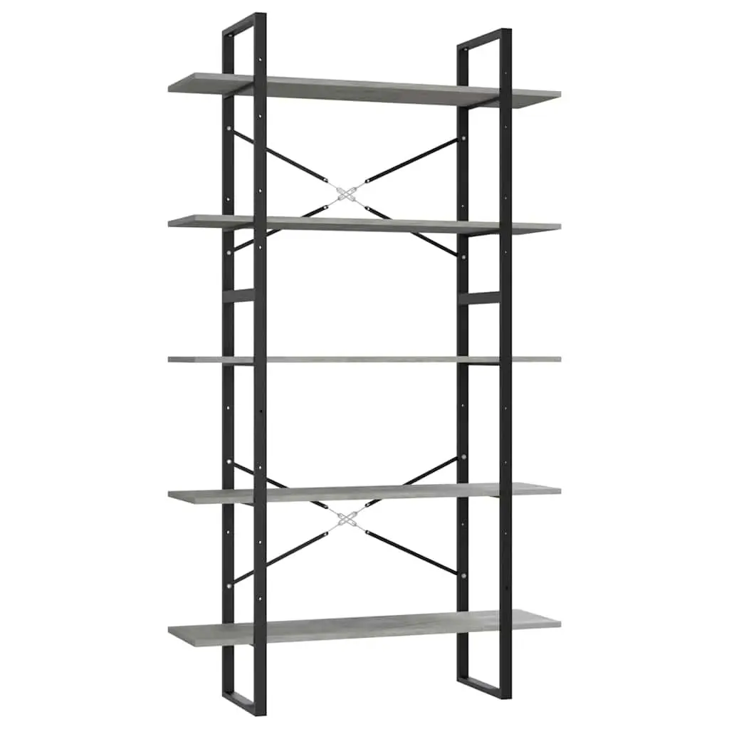 5-Tier Grey Book Cabinet with Durable Metal Frame