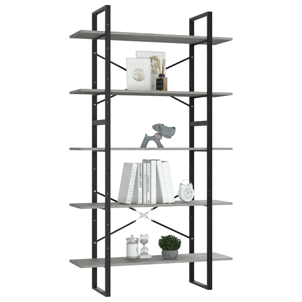 5-Tier Grey Book Cabinet with Durable Metal Frame
