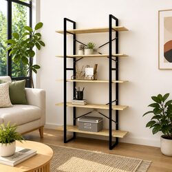 5-Tier Bookcase with Durable Pinewood and Metal Frame