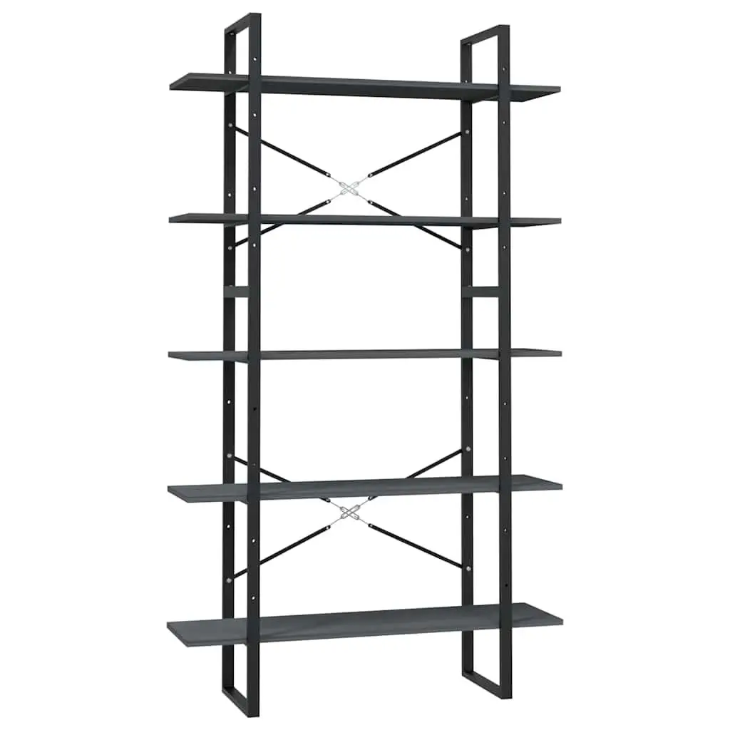 5-Tier Book Cabinet in Grey Pinewood and Metal Frame