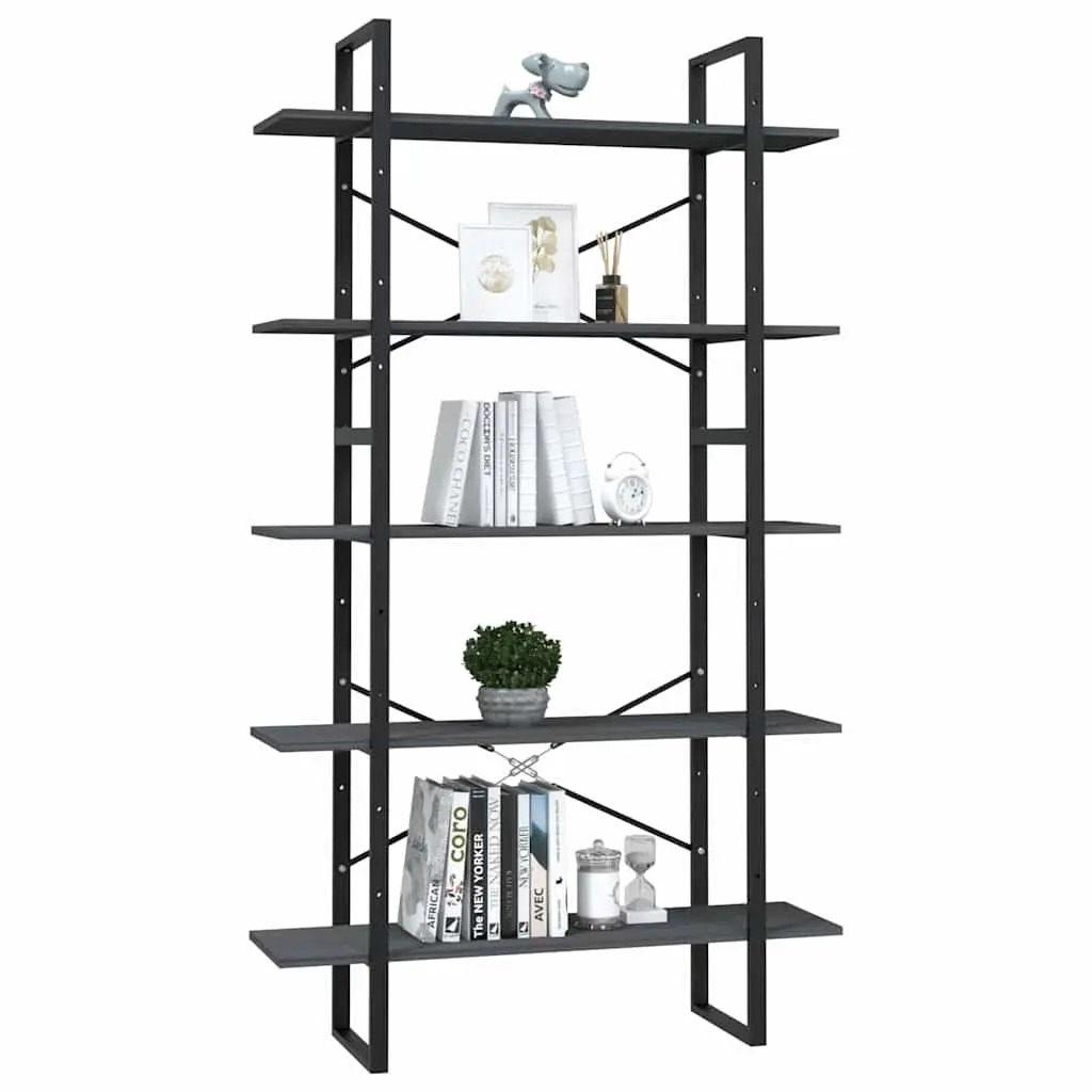 5-Tier Book Cabinet in Grey Pinewood and Metal Frame
