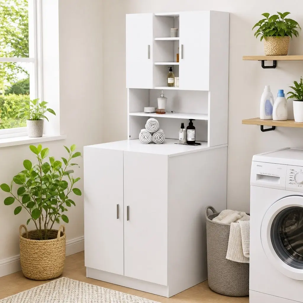 White Washing Machine Cabinet for Storage