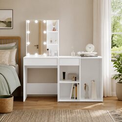 LED Dressing Table with Cabinet White Bedroom Vanity Mirror Storage Makeup