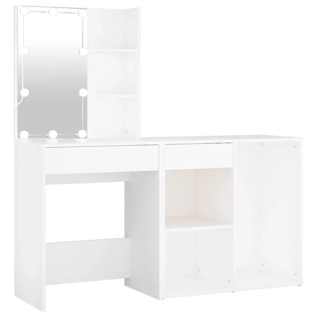 Dressing Table Engineered Wood White LED Mirror