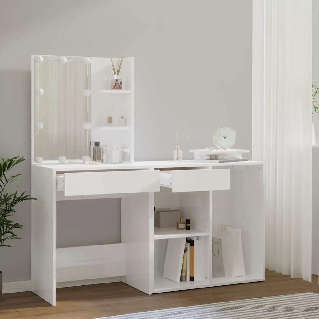 Dressing Table Engineered Wood White LED Mirror