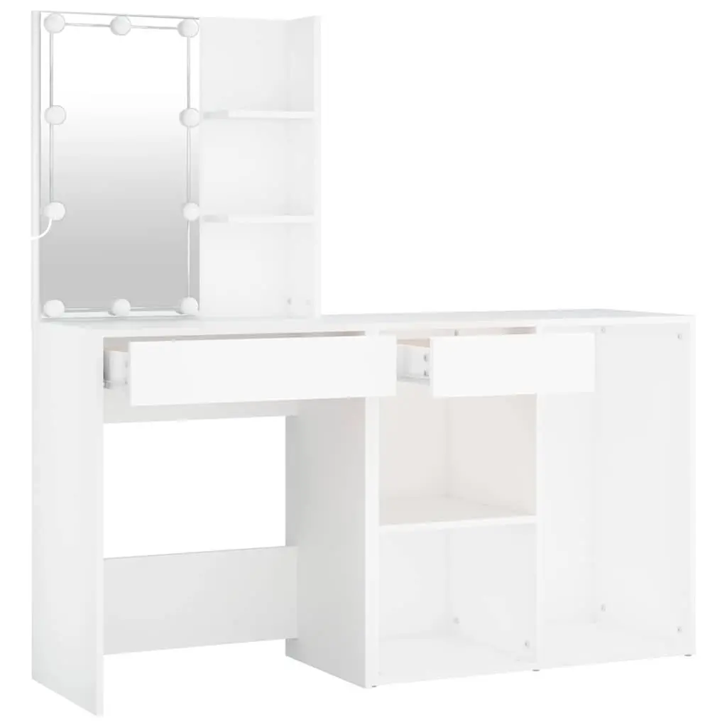 Dressing Table Engineered Wood White LED Mirror