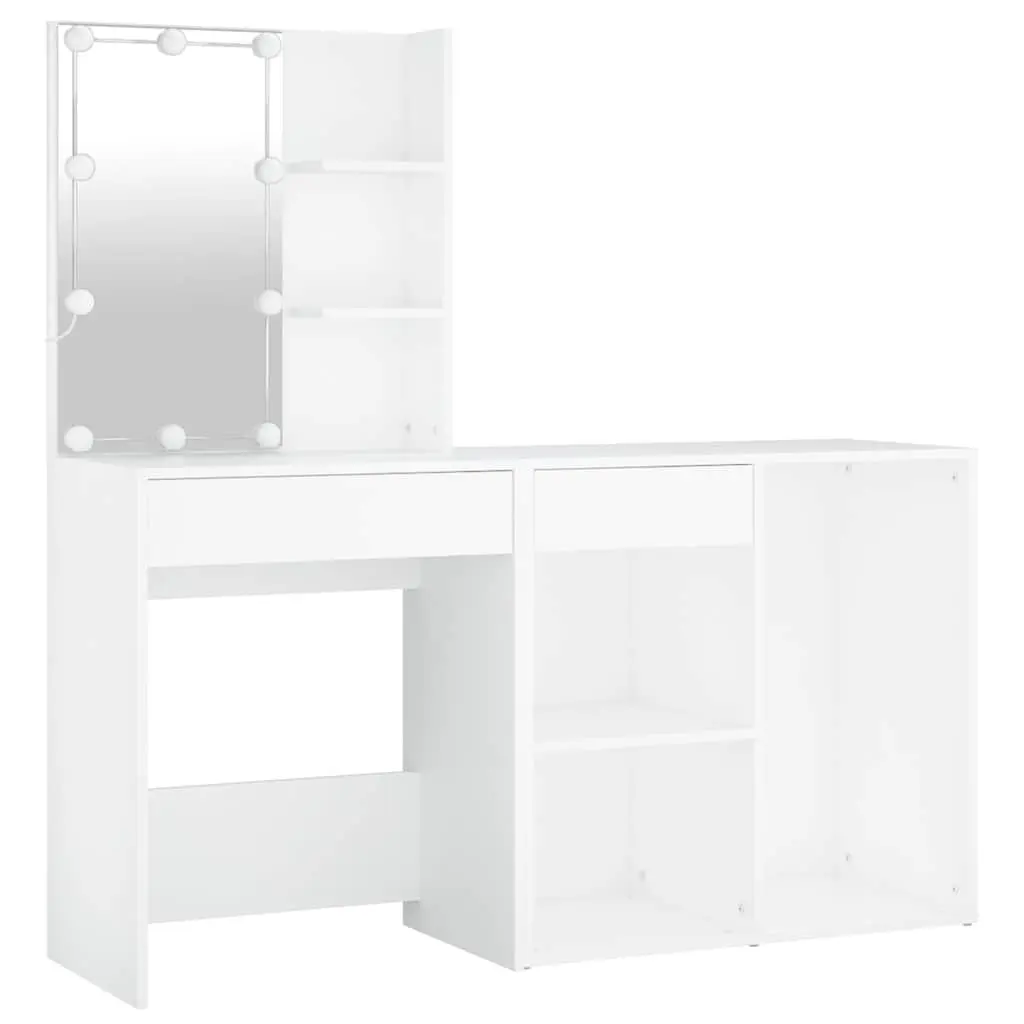 Dressing Table Engineered Wood White LED Mirror