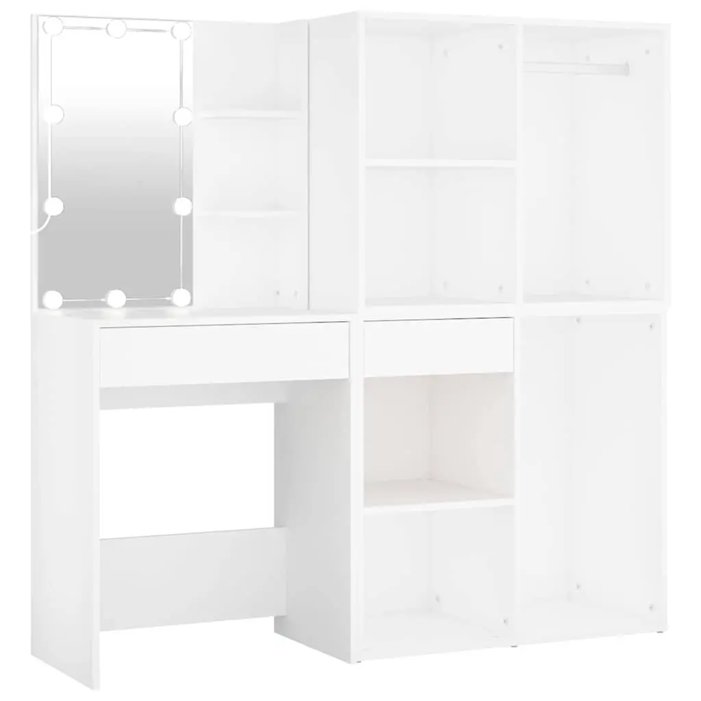 White LED Dressing Table with 2 Cabinets for Makeup
