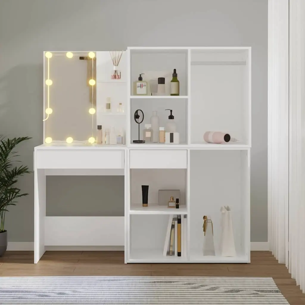 White LED Dressing Table with 2 Cabinets for Makeup