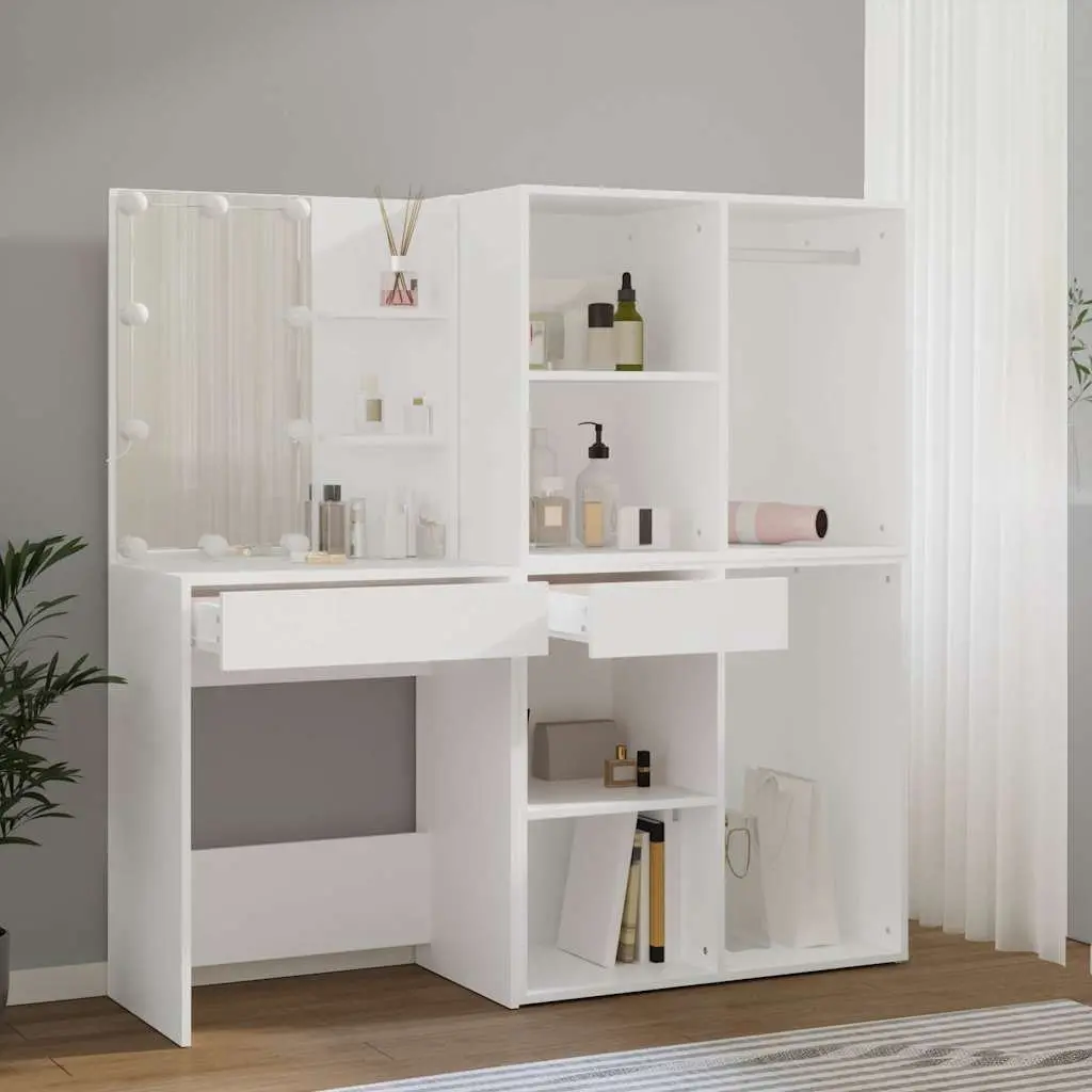 White LED Dressing Table with 2 Cabinets for Makeup