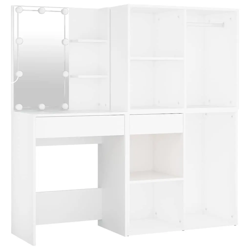 White LED Dressing Table with 2 Cabinets for Makeup