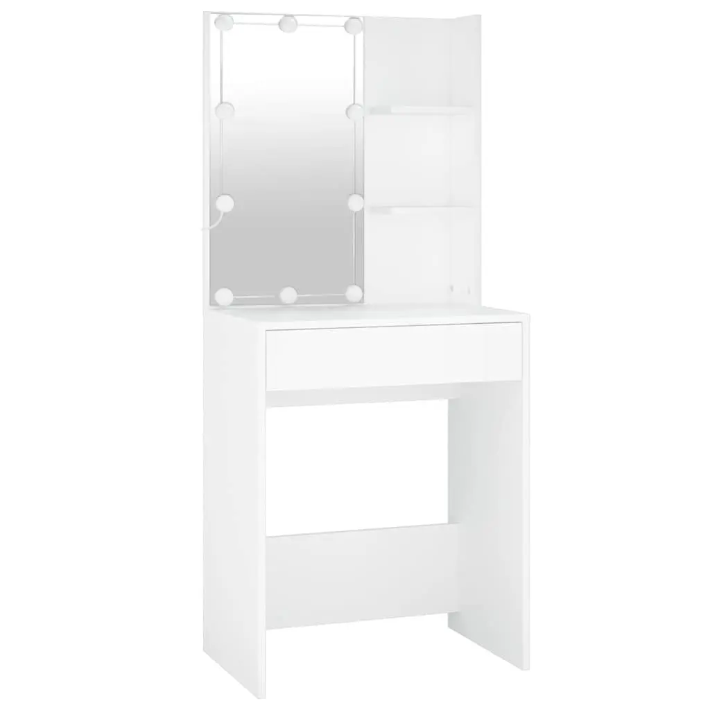 White LED Dressing Table with 2 Cabinets for Makeup
