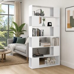 White Standing Bookshelf Room Divider with Storage