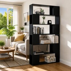 Stylish Black Book Cabinet Room Divider 100x24x188cm