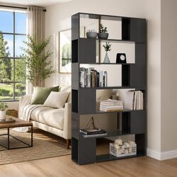 High Gloss Grey Book Cabinet Room Divider with Ample Storage
