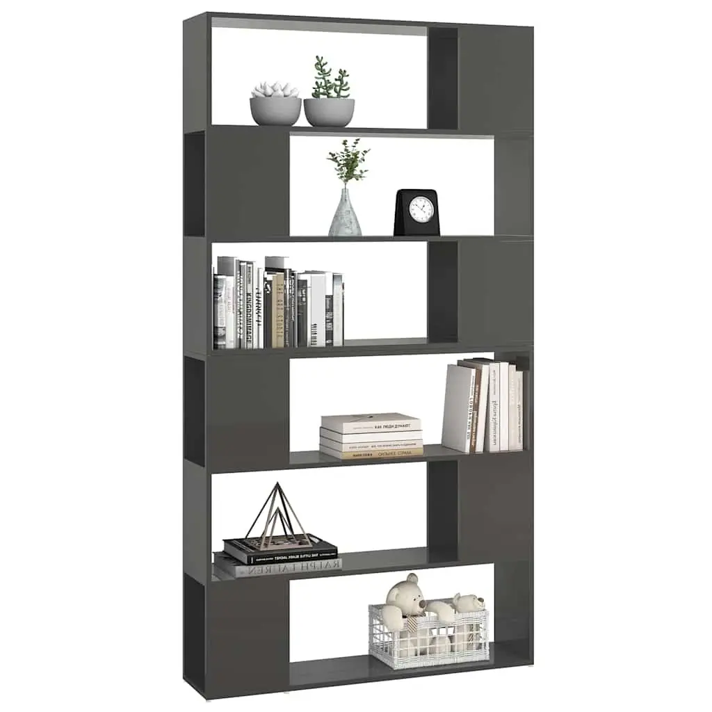 High Gloss Grey Book Cabinet Room Divider with Ample Storage