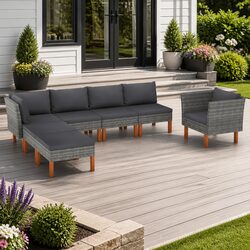 7-Piece Outdoor Lounge Set with Grey Rattan and Steel Frame