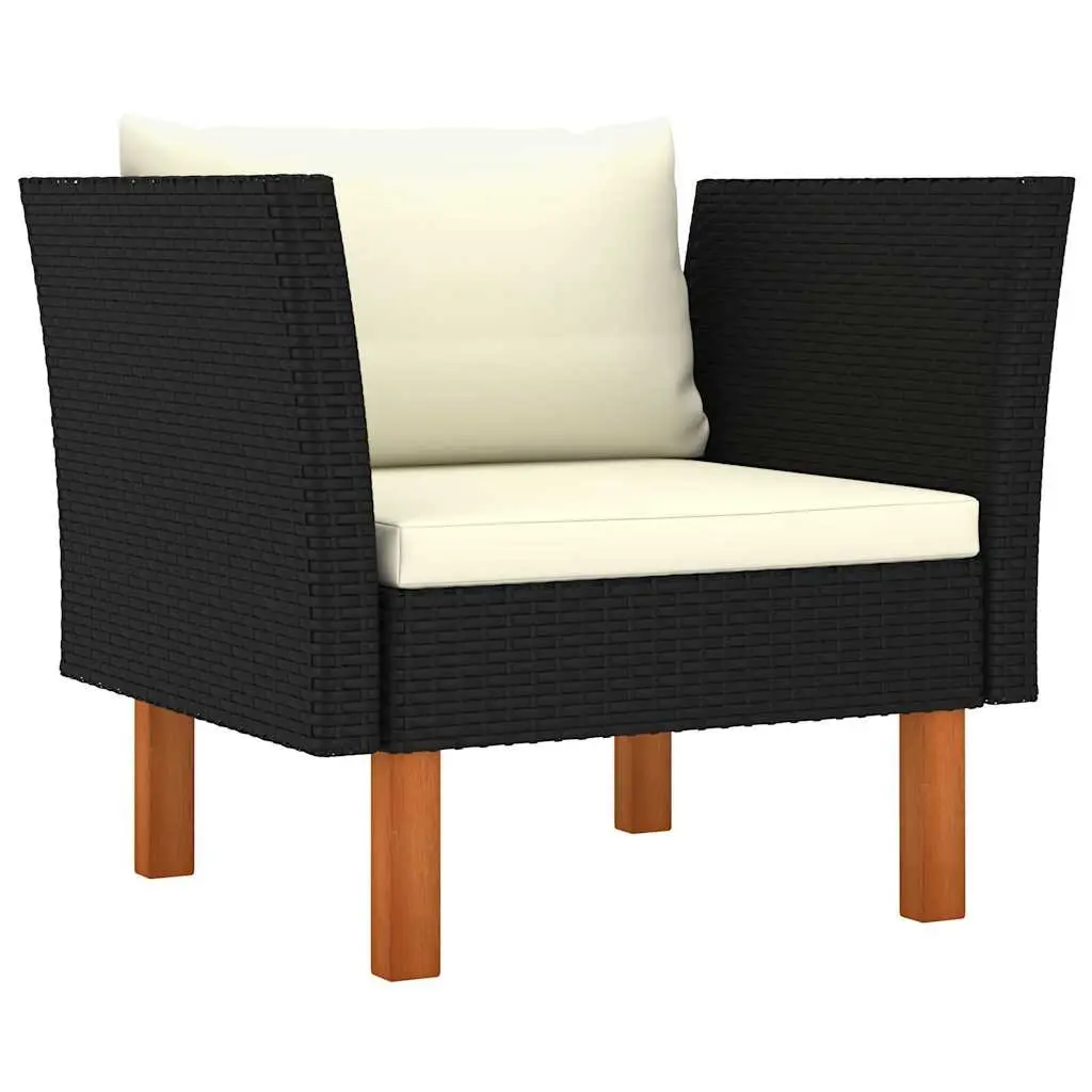 Garden Lounge Set 6 Piece Outdoor Furniture PE Rattan Eucalyptus Wood Black