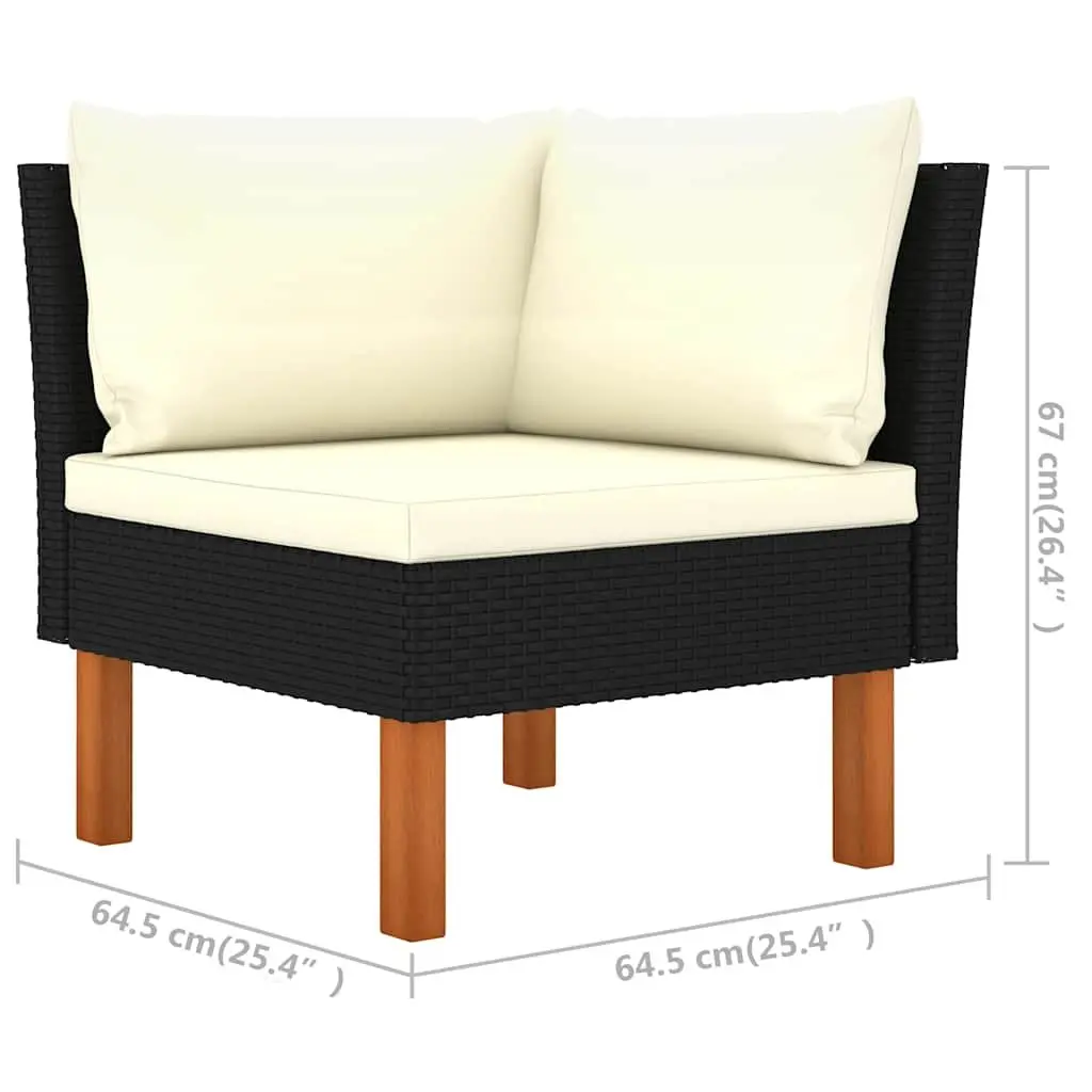 Garden Lounge Set 6 Piece Outdoor Furniture PE Rattan Eucalyptus Wood Black