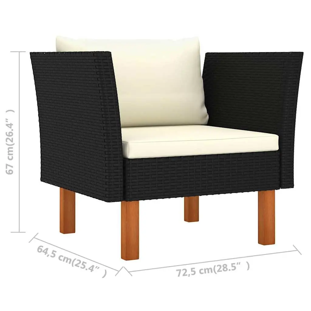 9 Piece Garden Lounge Set PE Rattan Steel Frame Eucalyptus Wood Black