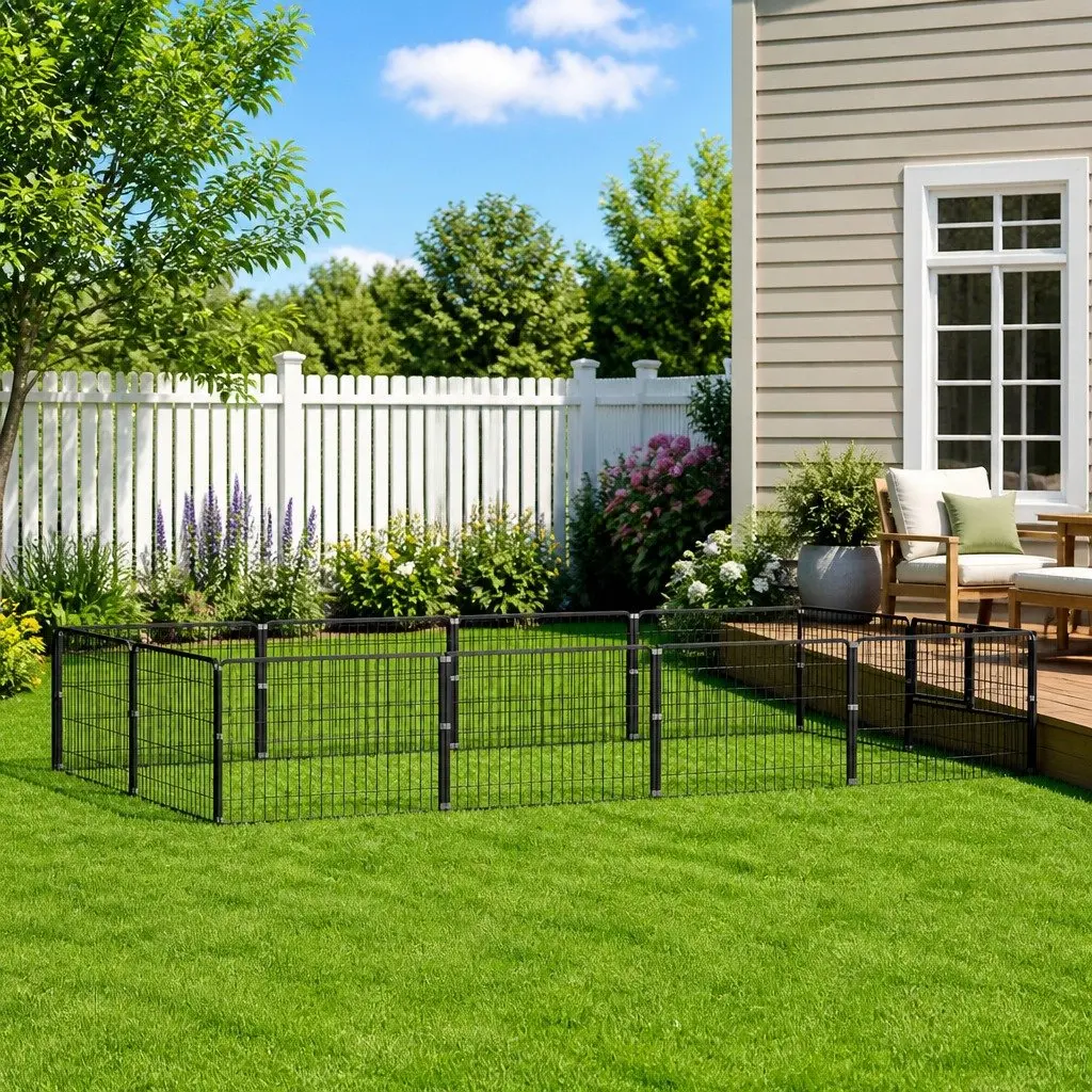 Dog Kennel Steel Large Outdoor Black Enclosure Pet Run Exercise Play Area