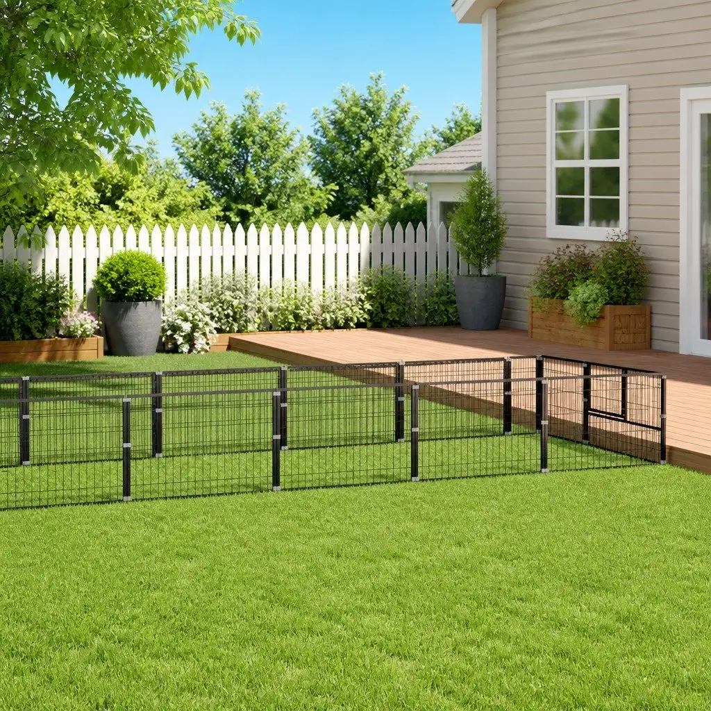 Dog Kennel Steel 12m² Black Outdoor Pet Enclosure Run Play Pen