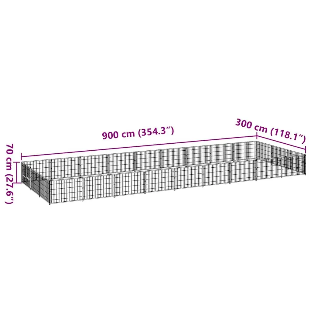 Dog Kennel Steel Wire Mesh 27 m² Silver Outdoor Play Enclosure Exercise Cage