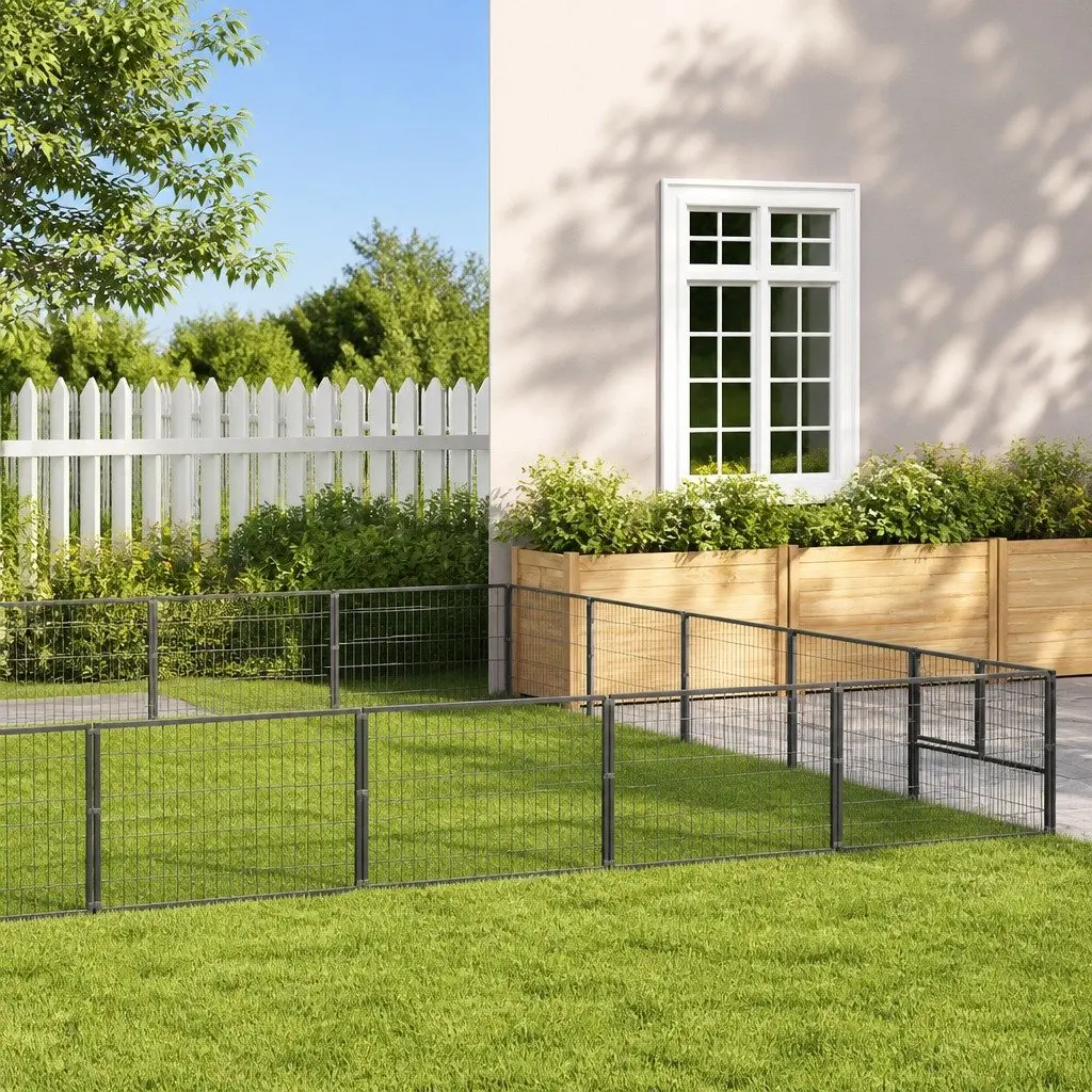 Silver Steel Wire Mesh Dog Kennel Outdoor Cage