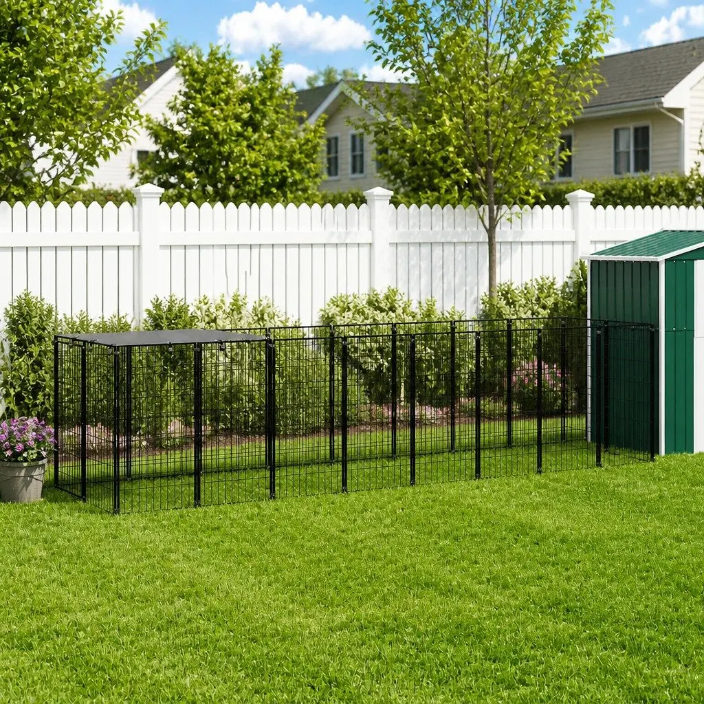 Large Black Steel Wire Mesh Dog Kennel for Outdoor Use