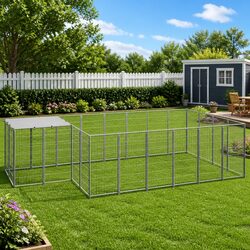 Large Silver Steel Dog Kennel for Outdoor Exercise