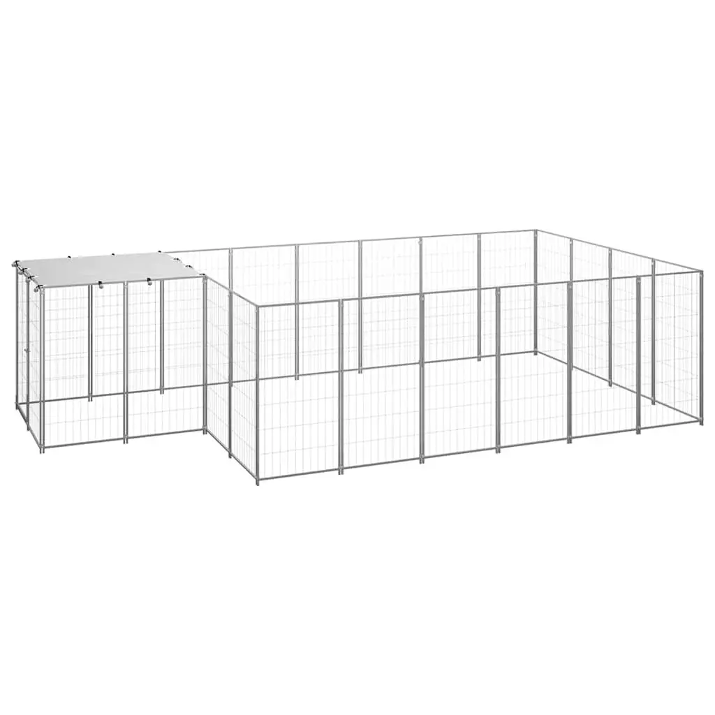Dog Kennel Steel Large Silver Outdoor Pet Cage Exercise Area