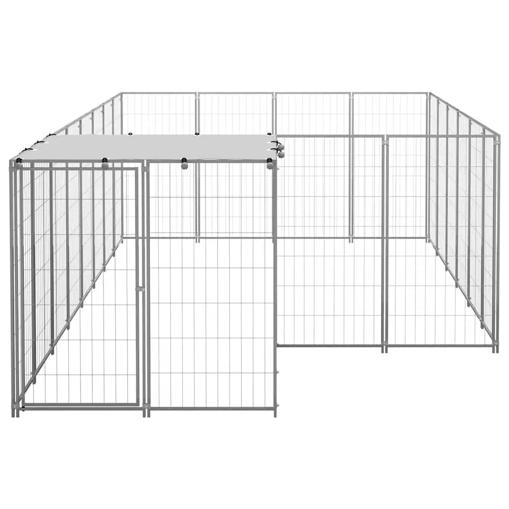 Dog Kennel Steel Large Silver Outdoor Pet Cage Exercise Area