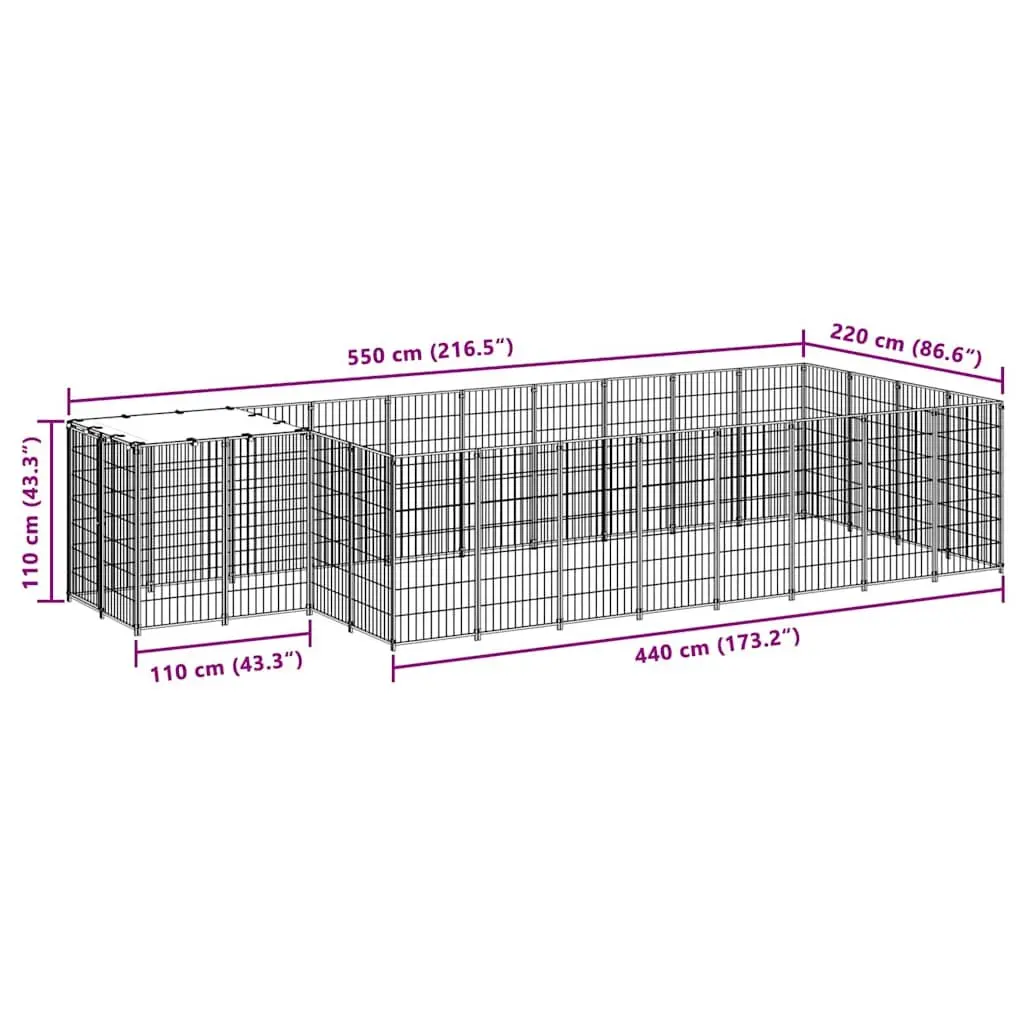 Dog Kennel Steel Large Silver Outdoor Pet Cage Exercise Area
