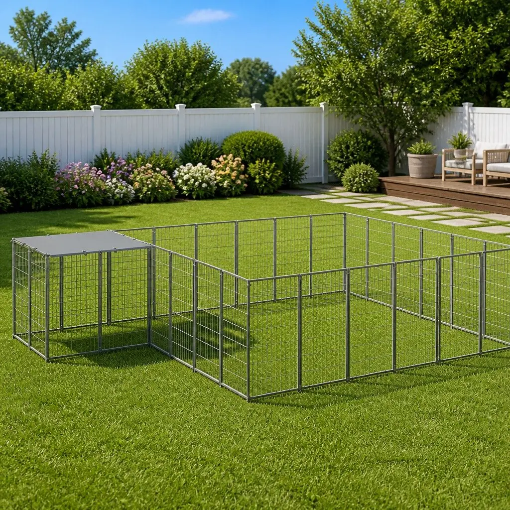 Outdoor Dog Enclosure Large Silver Steel Wire Mesh Kennel