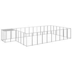 Silver Steel Outdoor Dog Kennel 19.36 m² Enclosure with Roof