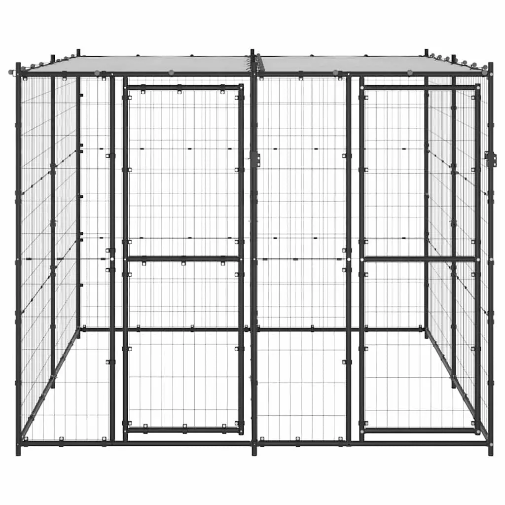 Dog Kennel Steel 4.84 m² Black with Roof Mesh Enclosure Lockable Door
