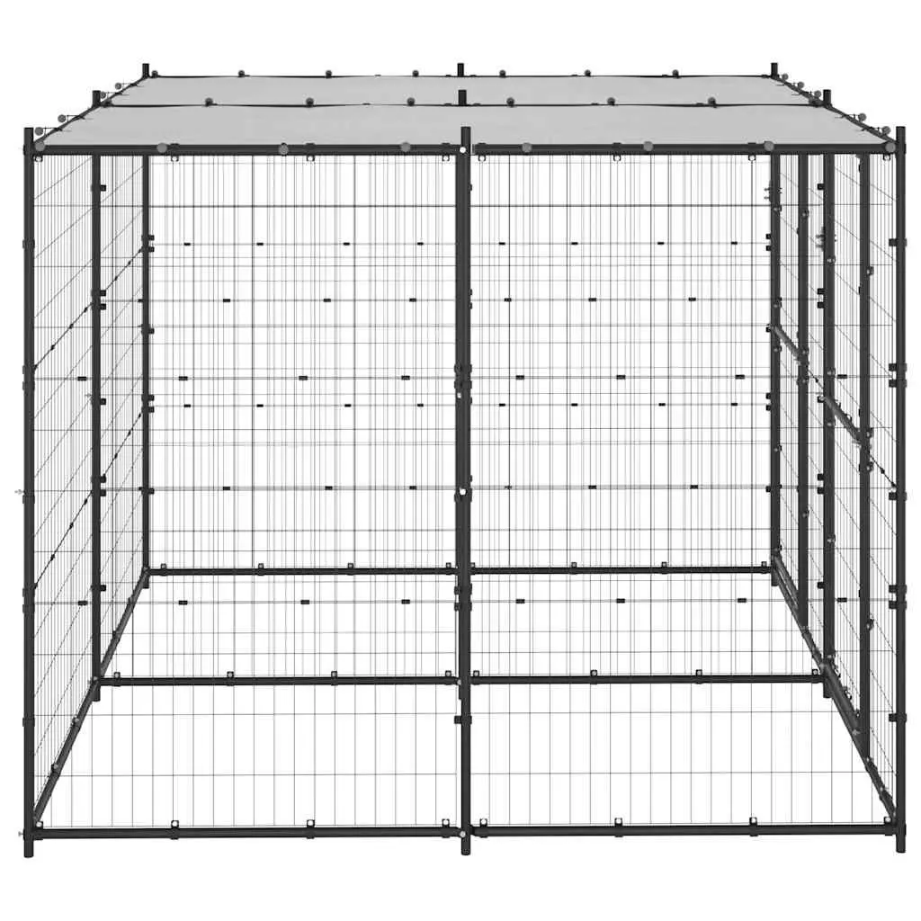 Dog Kennel Steel 4.84 m² Black with Roof Mesh Enclosure Lockable Door