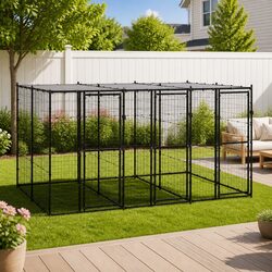 Heavy-Duty Outdoor Dog Kennel with Mesh Sides and Roof