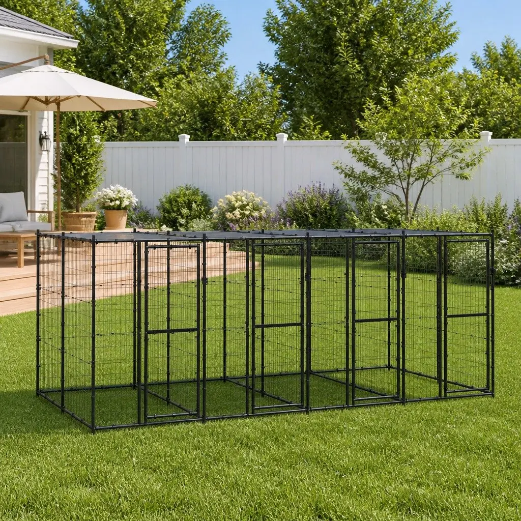 Outdoor Dog Kennel with Water-Resistant Canopy
