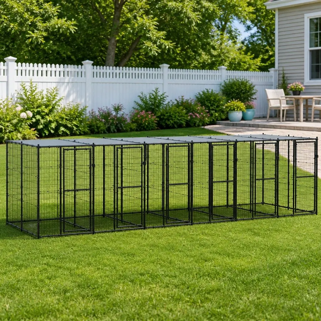 Outdoor Dog Kennel with Secure Roof and Mesh