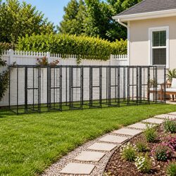 Large Steel Outdoor Dog Kennel with Roof - Black