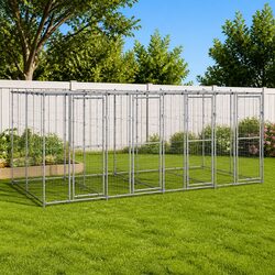 Galvanised Steel Outdoor Dog Kennel with Roof Mesh