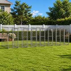Outdoor Galvanised Steel Dog Kennel with Roof Canopy