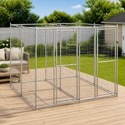Galvanised Steel Outdoor Dog Kennel Run Exercise Enclosure