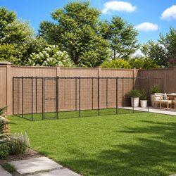 Large Outdoor Steel Dog Kennel with Roof and Mesh Enclosure