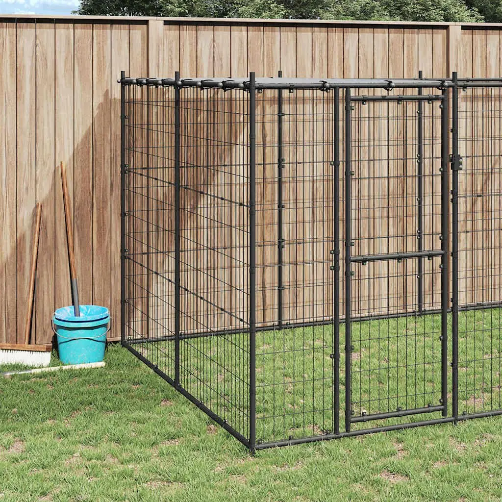 Dog Kennel Outdoor Steel Enclosure with Roof Mesh Run Lockable Door Exercise