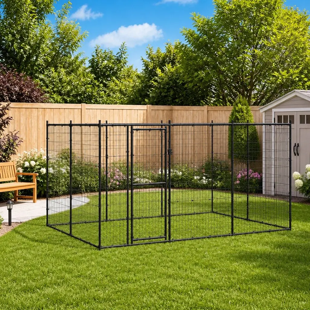 Steel Outdoor Dog Kennel with Ventilation and Lockable Door