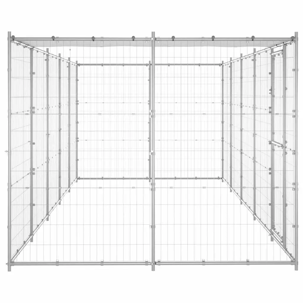 Dog Kennel Galvanised Steel Mesh Run Exercise Pen with Water Resistant Canopy Silver